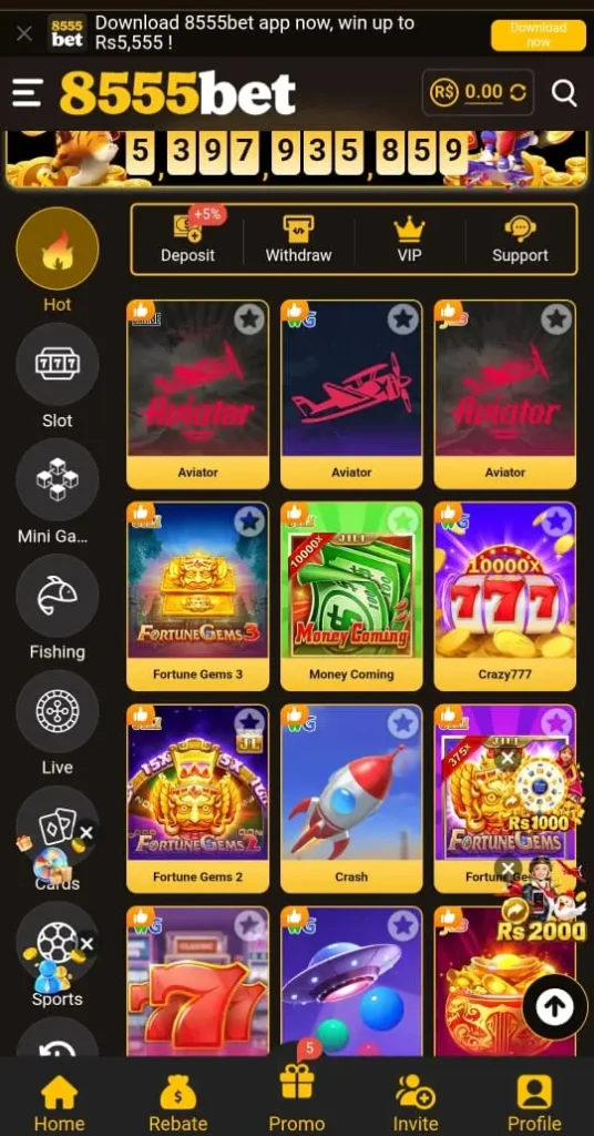 8555bet game interface