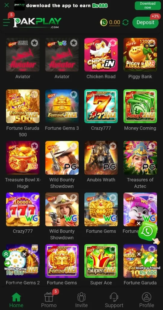 PakPlay game interface